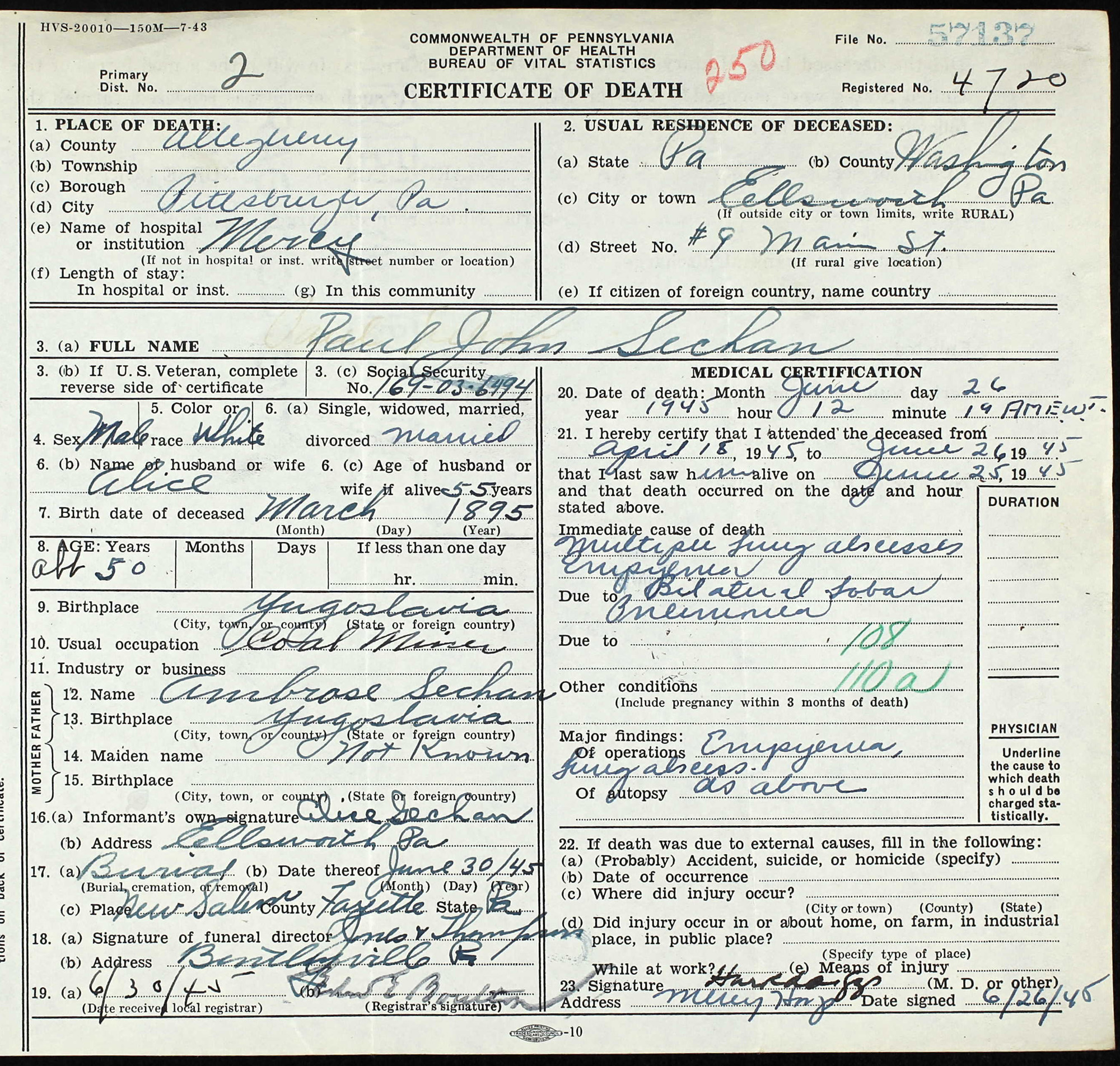 death certificate